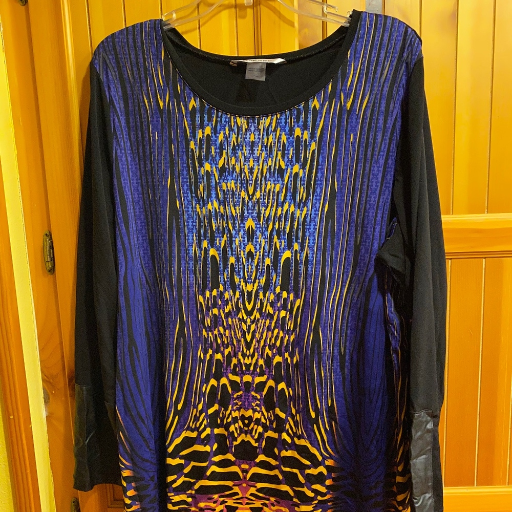Peter Nygard Blue, Black, and Gold Tunic - Size XL